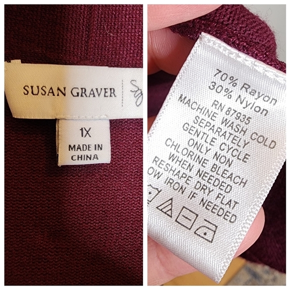 Susan Graver plum Purple open knit cardigan with pockets.  Size 1X - Picture 3 of 16
